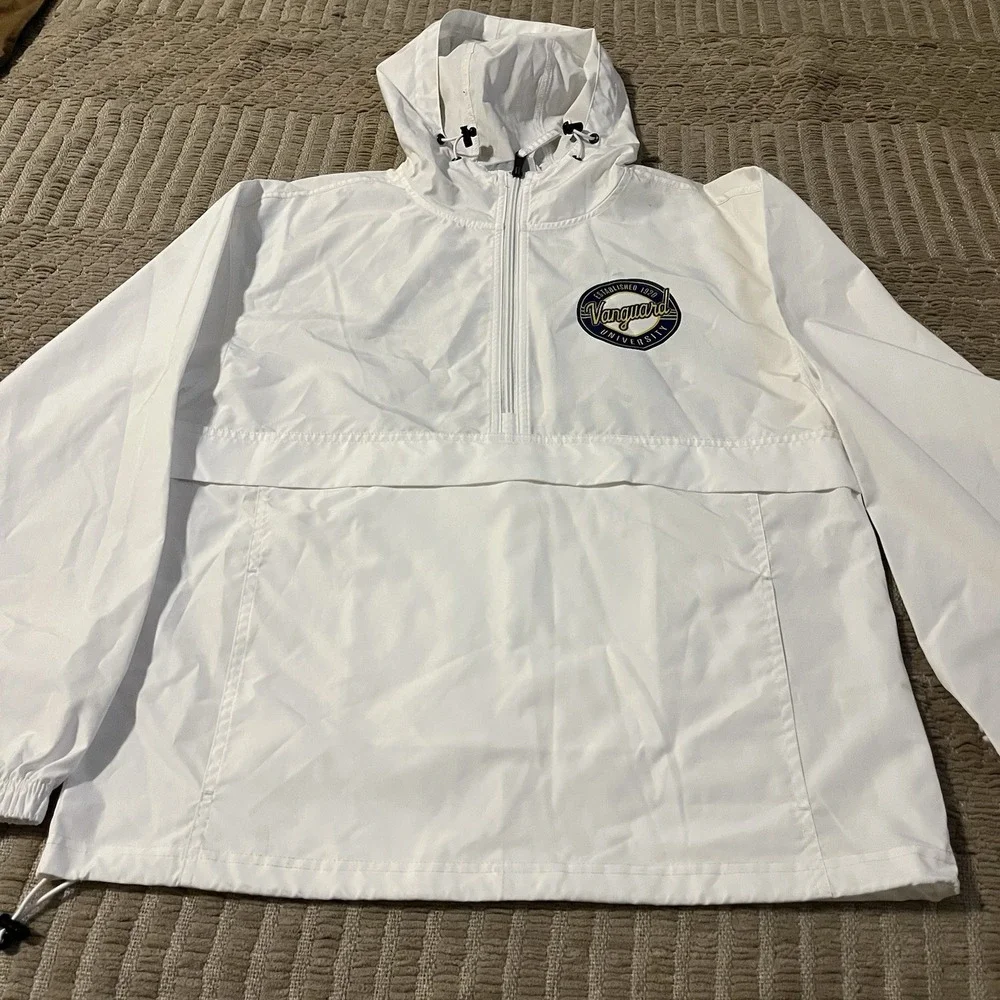 Vanguard University Men S Windbreaker Hoodie Rain Anorak‎ Coat White